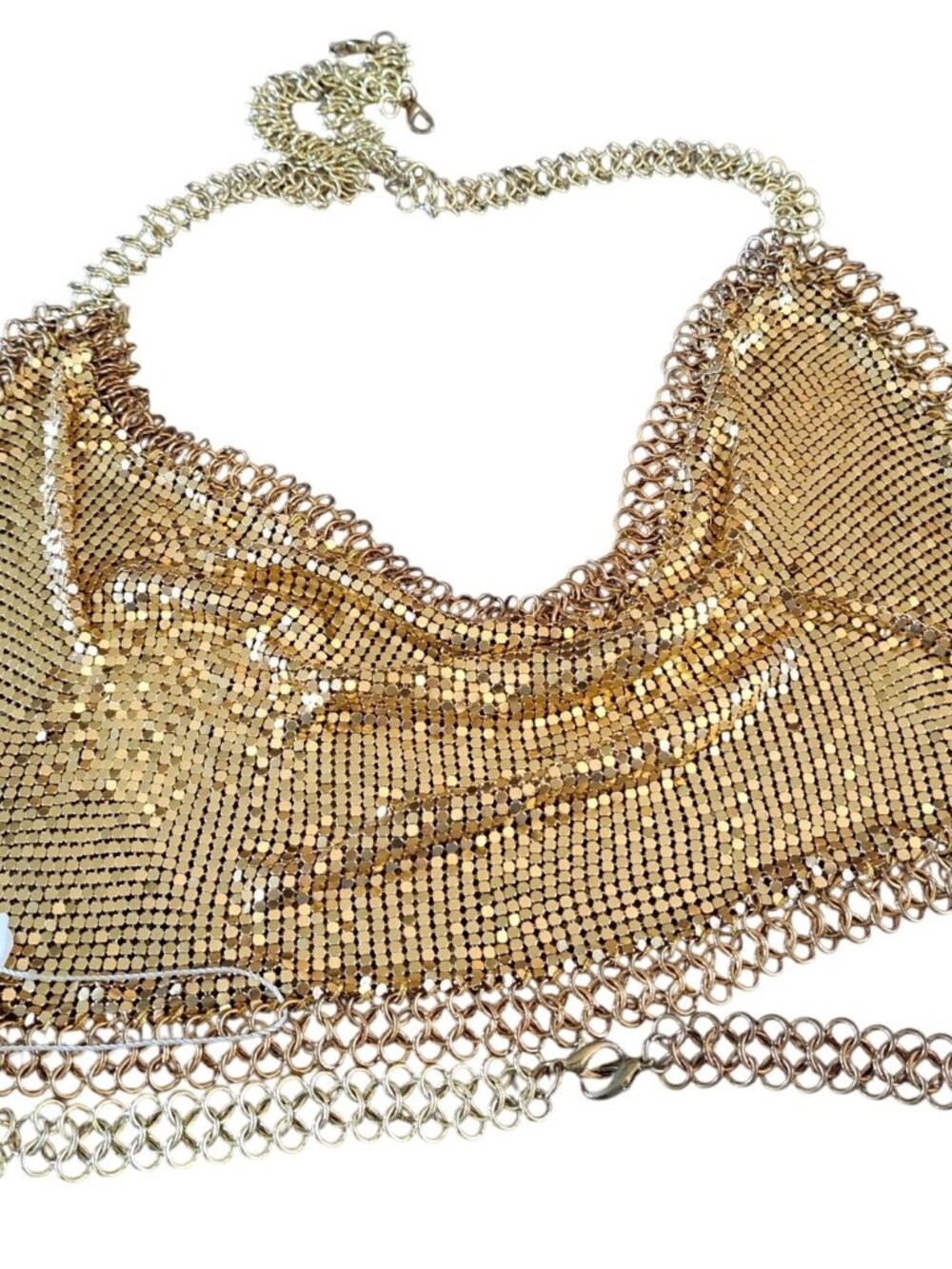 Hazel & Olive Gold Metal Mesh Halter Top Chain Party Gypsy Coachella S